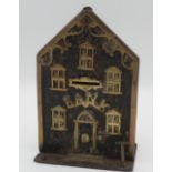 Victorian cast iron and brass money box in the form of a bank H18cm