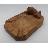 Robert Mouseman Thompson - adzed oak ashtray carved with signature mouse D10cm