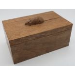 Robert Mouseman Thompson - a rectangular adzed oak trinket box, the cover with mouse handle W18cm