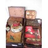Collection of vintage tin boxes including biscuit and sweet boxes