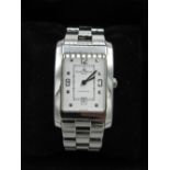 Baume & Mercier automatic wrist watch with date, rectangular stainless steel case on matching