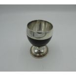 19th C EP on copper mounted treen goblet on reeded stepped base, engraved S, H10cm