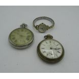 Perfection USA keyless open faced pocket watch. Silverode case, screw off bezel and case back No