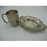 Victorian silver hallmarked waved edged dish, W16.5cm London 1894 and an Edw.VII christening mug,