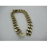 9ct gold hallmarked flattened curb link bracelet, L19.5cm, 70.8g