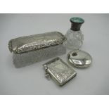 Geo.V Birmingham hallmarked silver - a scent bottle with enamel top 1920 (A/F), sml. vesta 1926,