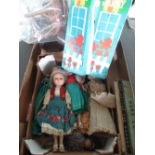 Dolls house wicker conservatory suit, small selection of dolls circa 1960s