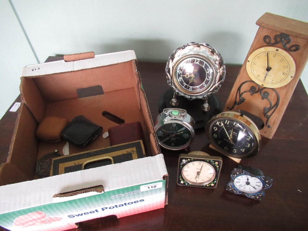 1950s Majckrussian 17 jewel desk clock, a "Westclox" "Big Ben" alarm clock, travel clock and other