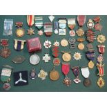 Large collection of various assorted world military and sporting medals, silver and enamel fobs,