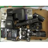 Collection of various cameras including: Trip MD, Samsung zoom, Polaroid camera, Zenith etc