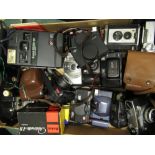 Collection of various cameras including: Pentax Zoom 70S, Ricoh FF9, Canon Sure shot etc