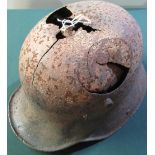 WWI period German M16 battle damaged relic state steel helmet