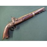 Indian style made up percussion cap pocket pistol with Late 18th C 11.5inch continental brass barrel