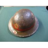 British area 14 auxiliary fire service WWII period helmet with liner and chinstrap