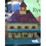 Pre-war tin plate model Bing train station with opening doors to the rear