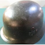 German WWII period steel army helmet with double decal including tricolour, complete with liner