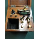 Mahogany cased Chall and Son electrode type shock machine with pull out drawer and various