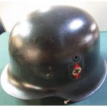 WWII period German Hilter Youth diamond decal steel helmet with tricolour (possibly anti aircraft)