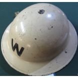 British WWII period London air wardens senior helmet, "W" decal to the front and rear complete