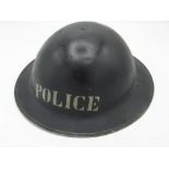 British WWII period police constable steel helmet with liner and chinstrap