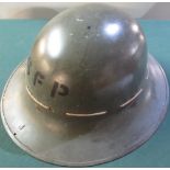 British WWII period fire watcher S.F.P (Street Fire Patrol-Civilian) steel helmet with liner