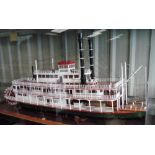 Extremely large scale model the American River Cruiser "Lulu belle" in Perspex display case on stand