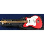 1960s JMI Vox Clubman bass with one piece body in red finish, bolted neck with 20 frets volume and