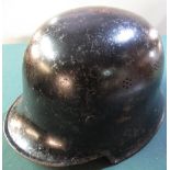 WWII period German black rolled edge square dipped shape Police steel helmet with liner