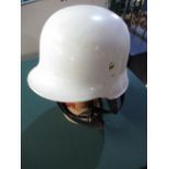 German post WWII volunteer fireman non conductible aluminium helmet with white painted finish,