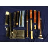 Quantity of wooden and plastic recorders and a bagpipe blow pipe and chanter (6)