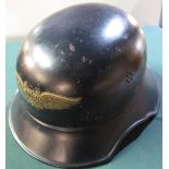 German WWII period Luftscutz (air defence) steel helmet with silver L/SC decal, leather liner and