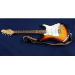 Encore E6SB (Stratocaster copy) with one piece body in burgundy sunburst finish, maple neck with