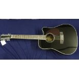 Gear4music dreadnought 12 string electro acoustic guitar with spruce top in black finish and saple