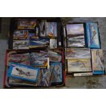 Large collection of Airfix, Matchbox and other aircraft kit models mostly unmade and on spurs (three