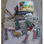 A collection of lead toys inc. boxed blacksmith anvil and cob in one box
