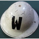 British WWII period white senior air wardens helmet with "W" and white finish (provinces) with liner