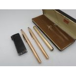 Cross 14ct gold rolled fountain pen and roller ball writing set in original box, electronic pipe
