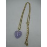 9ct gold cable chain necklace with heart shaped pendant with spring ring clasp L70cm, gross 18.5g