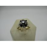 C20th hallmarked 9ct gold, diamond and sapphire cluster ring, London 1977 Size J, gross 3g. (AF
