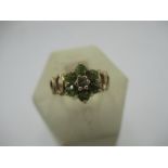Hallmarked 9ct gold peridot and diamond cluster ring, London, 1975 Size O, gross 2.9g