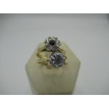 C20th 18ct gold cluster ring Size N, gross 3.3g and C20th 9ct gold CZ solitaire ring Size O 1/2,