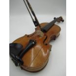 Cased Junior violin with paper labels to the inside Antonio Stradivarius Cremonensis made in