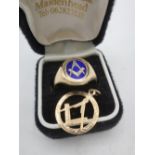 Late 20th C hallmarked 9ct gold Masonic signet ring Birmingham 1987 size P 7.8g and a hallmarked 9ct