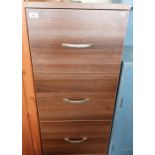 Modern oak finished four drawer filing cabinet with metal handles W49cm D52cm H140cm