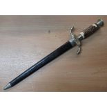 Vidder German hunting dagger with antler handle ornately engraved pummel with cross guard in the