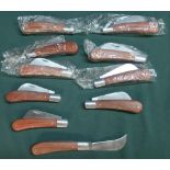 Box containing ten pruning (folding) knives with wooden handles, blade L2.5"