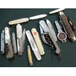 Collection of fifteen various assorted 19th C and later pocket knives including mother of pearl,