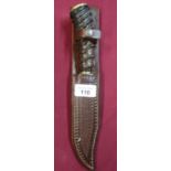 Slim Harry Boden clip blade sheath knife with antelope handle, and brass front bolster and brass