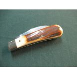 Sheffield made 2 1/4 inch single bladed pocket knife with Sambar horn grips