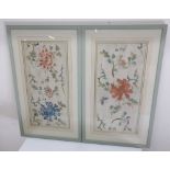 Pair of early 20th Century needlework panels worked in coloured silks with insects and scrolls